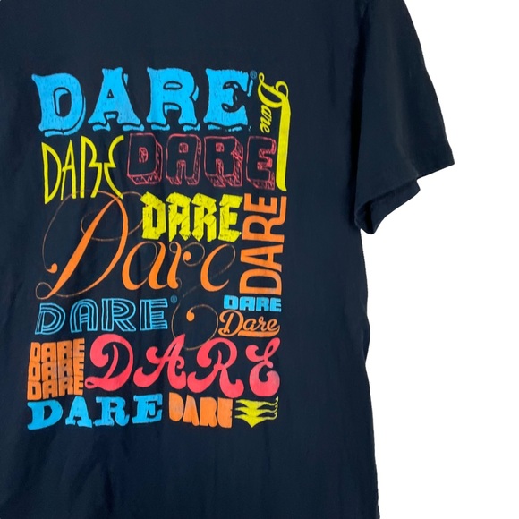 Vintage 2000s DARE Multi-color Script Graphic T-Shirt Black Size M FOTL Heavy HD - Picture 6 of 11